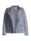 Nic + Zoe, Plus Size Women's Fringe Cotton Blend Open-front Jacket In Slate