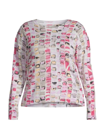 Nic + Zoe, Plus Size Women's Geo Mosaic Cotton-blend Jumper In Pink Multi