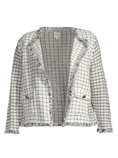 Nic + Zoe, Plus Size Women's Grid Fringe Mix Knit Jacket In Cream Multi