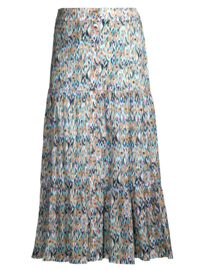 Nic + Zoe, Plus Size Women's Up Beat Ikat Tiered Maxi Skirt In Blue