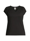 Nic + Zoe, Plus Size Women's V-neck Jersey T-shirt In Black
