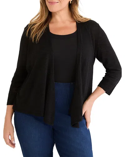 Nic+zoe Plus Slub Knit 4 Way Cardigan In Black