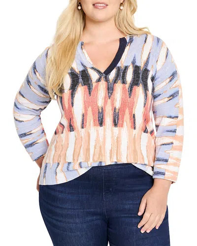 Nic+zoe Plus Split Neck Sweater In Blue