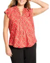 Nic+zoe Plus Squiggle Check Cap Sleeve Top In Pink