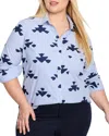 Nic+zoe Plus Stamped Shirt In Blue Multi