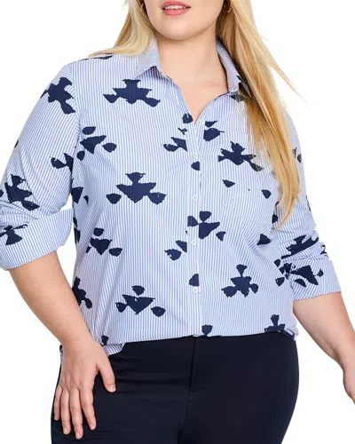 Nic + Zoe Stamped Stripe Woven Top In Blue Multi