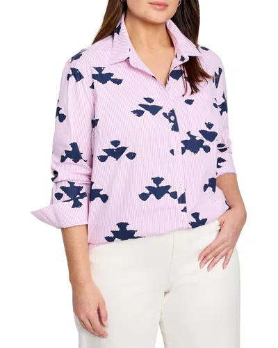 Nic + Zoe Stamped Plus Stripe Woven Shirt In Pink Multi