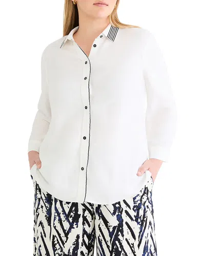 Nic+zoe Plus Stripe Trim Shirt In White
