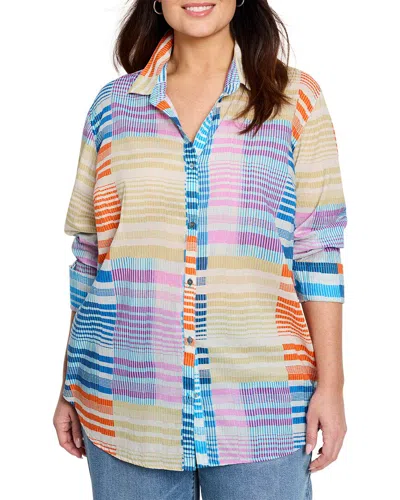Nic + Zoe Nic+zoe Sunset Stripe Cotton Button-up Shirt In Blue Multi