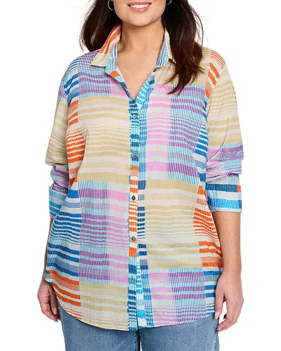 Nic+zoe Plus Sunset Stripe Boyfriend Shirt In Blue Multi