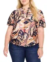 Nic+zoe Plus Terracotta Garden Puffed Sleeve Top In Multi