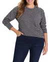 Nic+zoe Plus Texture Stripe Button Shoulder Top In Black
