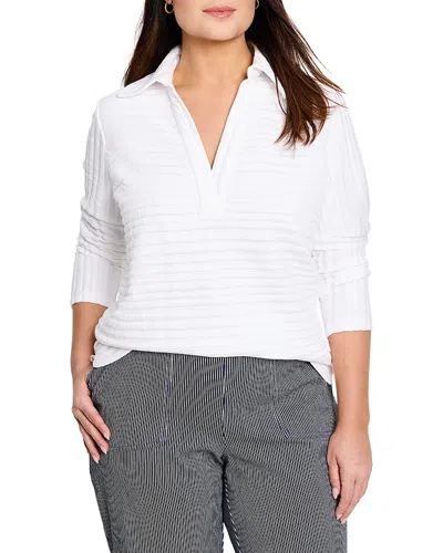 Nic+zoe Plus Nic + Zoe Plus Textured Stripe Polo Shirt In Paper White