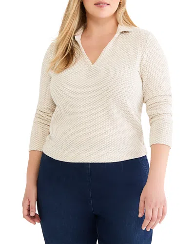 Nic+zoe Plus Textured Tuck Stitch Knit Polo In Neutral