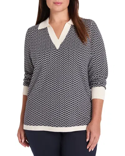 Nic + Zoe Nic+zoe Two-tone Jacquard Cotton Blend Sweater In Blue