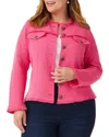 Nic + Zoe Nic+zoe Plus Utility Fringe Mix Knit Jacket In Pink