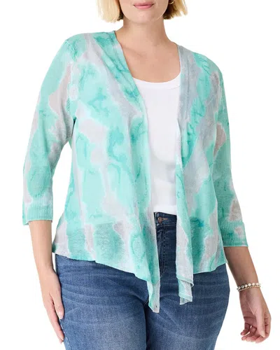 Nic + Zoe Nic+zoe Plus Watercolor Waves 4-way Linen-blend Cardigan In Blue