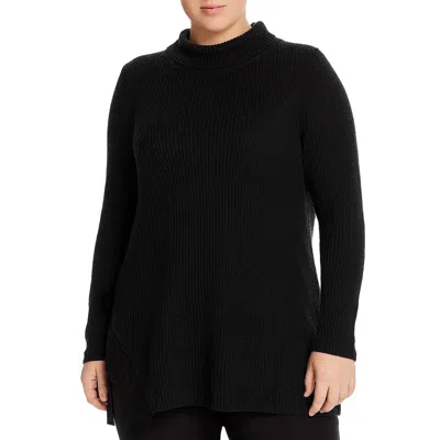 Nic + Zoe Plus Womens Ribbed Side-tie Turtleneck Sweater In Black