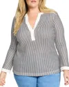 Nic+zoe Plus Zig Zag Split V Neck Top In Indigo Multi