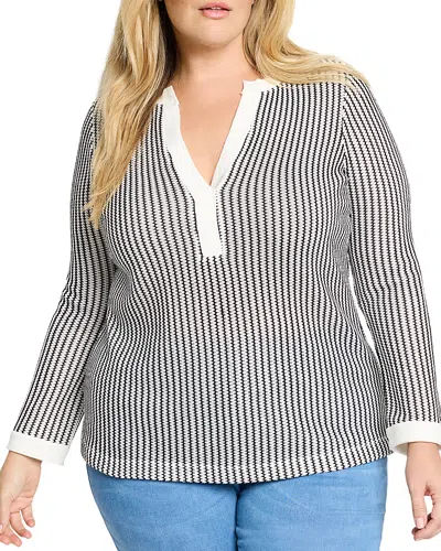 Nic+zoe Plus Zig Zag Split V Neck Top In Indigo Multi