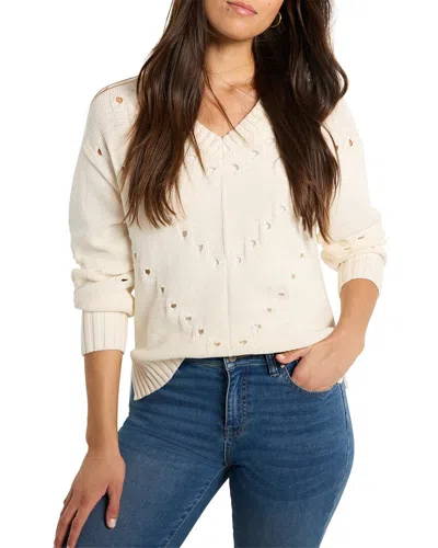 Nic + Zoe Pointelle Cord Sweater In Classic Cream