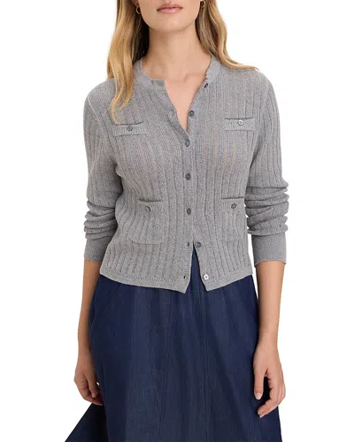 Nic + Zoe Nic+zoe Pointelle Knit Pocketed Cardigan In Gray