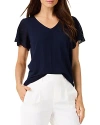 Nic + Zoe Nic+zoe Petite Pointelle Sleeve Linen-blend Sweater In Blue