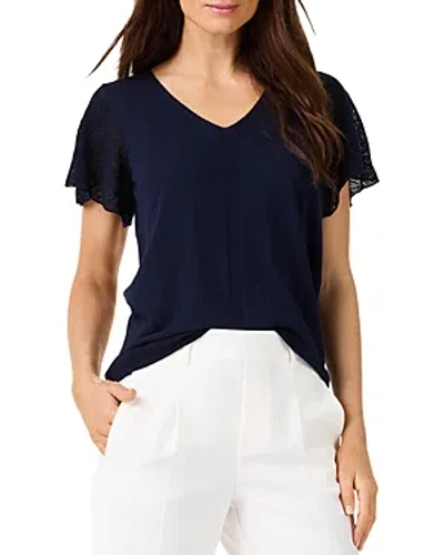 Nic + Zoe Nic+zoe Petite Pointelle Sleeve Linen-blend Sweater In Blue