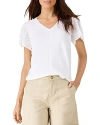 Nic + Zoe Nic+zoe Pointelle Sleeve Linen-blend Sweater In Paper White