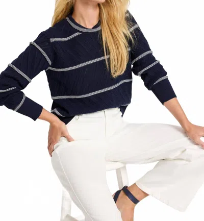 Nic + Zoe Pointelle Stripe Sweater In Indigo Multi