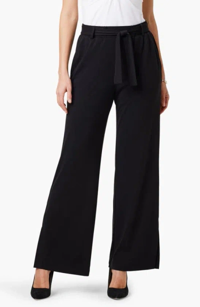 Nic + Zoe Polished Belted Jersey Wide Leg Pants In Black Onyx