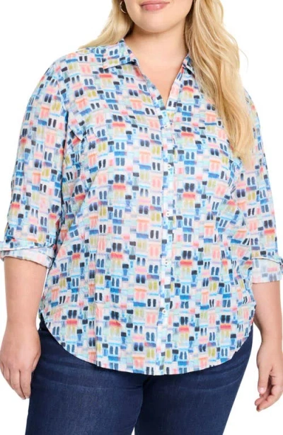 Nic + Zoe Nic+zoe Portofino Geo Print Cotton Boyfriend Shirt