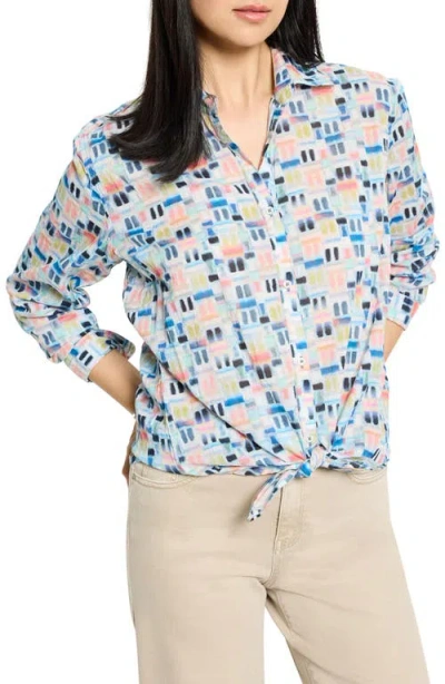 Nic + Zoe Portofino Cotton Boyfriend Shirt In Blue Multi
