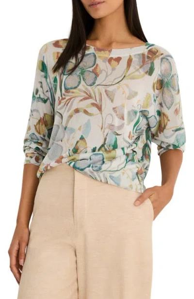 Nic + Zoe Nic+zoe Pressed Flowers Metallic Sweater In Gray