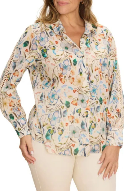 Nic + Zoe Nic+zoe Pressed Flowers Woven Cotton Shirt In Multi