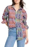 Nic + Zoe Nic+zoe Rainbow Macaroon Crinkled Cotton Button-up Shirt In Pink Multi