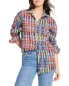 Nic + Zoe Nic+zoe Rainbow Macaroon Crinkled Cotton Button-up Shirt In Pink Multi