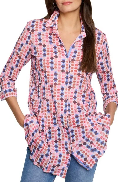 Nic + Zoe Nic+zoe Rainbow Macaroon Crinkled Button-up Shirt In Pink Multi