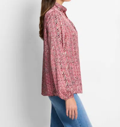 Nic + Zoe Red Herringbone Stamp Top In Red Multi