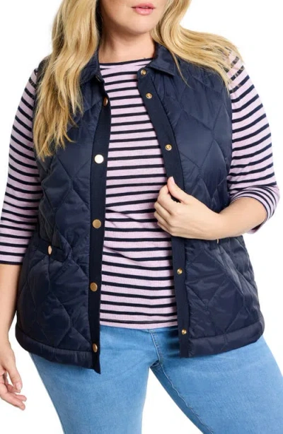 Nic + Zoe Nic+zoe Rib Trim Quilted Puffer Vest In Dark Indigo