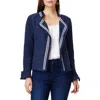 Nic + Zoe Ribbon Trim Fringe Mix Knit Jacket In Dark Indigo