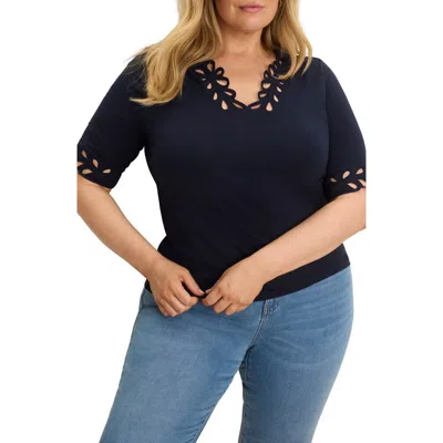 Nic + Zoe Nic+zoe Rococo Edge Knit Shirt In Blue