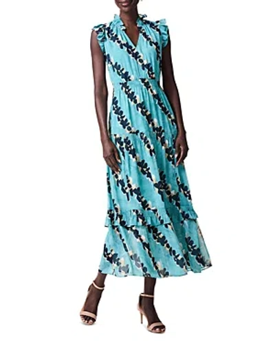 Nic + Zoe Rolling Reef Ruffle Trim Maxi Dress In Aqua Multi