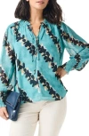Nic + Zoe Rolling Reef Print Tie Neck Top In Aqua Multi