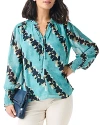 Nic + Zoe Rolling Reef Print Tie Neck Top In Aqua Multi