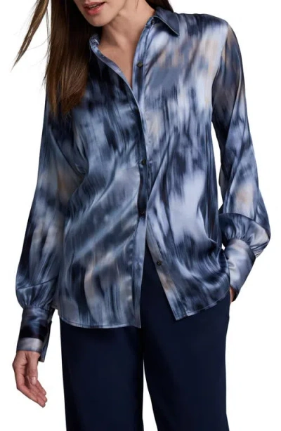 Nic + Zoe Nic+zoe Romance Silk Blend Shirt In Blue Multi