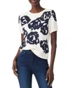 Nic + Zoe Nic+zoe Rose Bloom Short Sleeve Sweater In Cream Multi