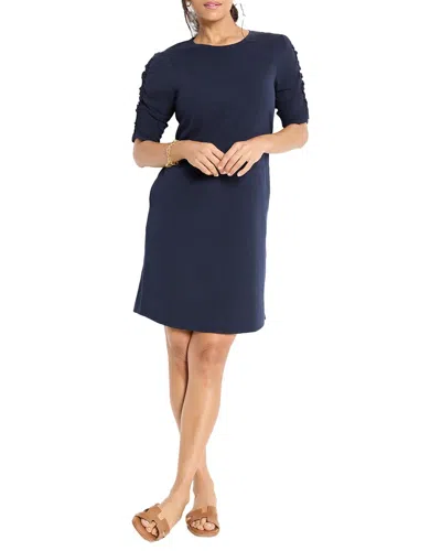 Nic + Zoe Nic+zoe Ruched Elbow Sleeve Dress In Blue