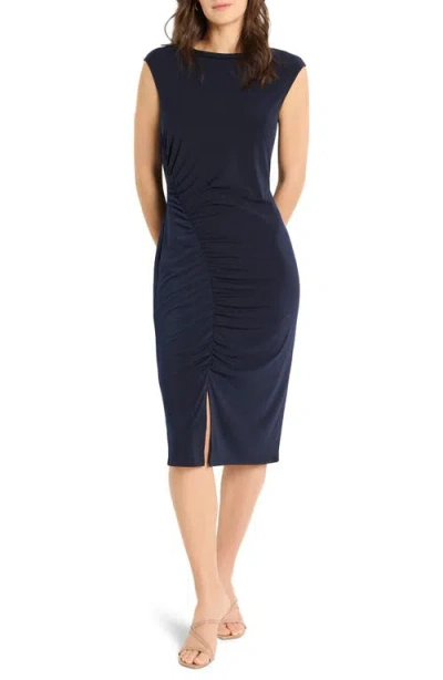 Nic + Zoe Side Ruche Dress In Dark Indigo In Blue