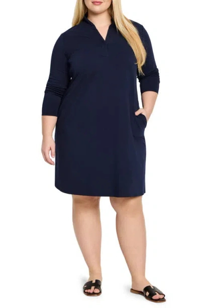 Nic + Zoe Nic+zoe Ruffle Collar Long Sleeve A-line Dress In Dark Indigo